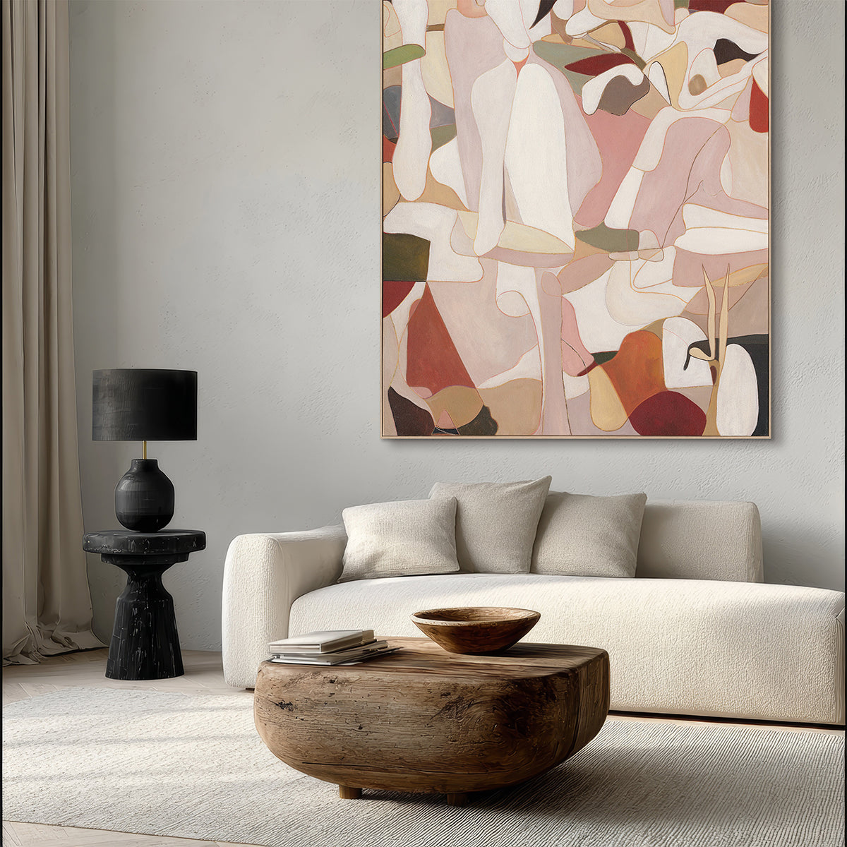 Hand-Painted Canvas Wall Art Abstract Figurative Composition in Warm Earth Tones