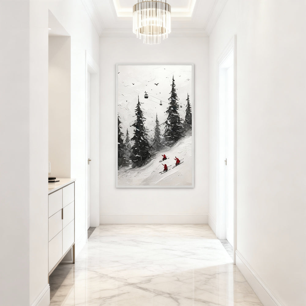 Winter Skiing Forest Theme Painting – Impressionist Style Handmade Oil Painting Wall Art