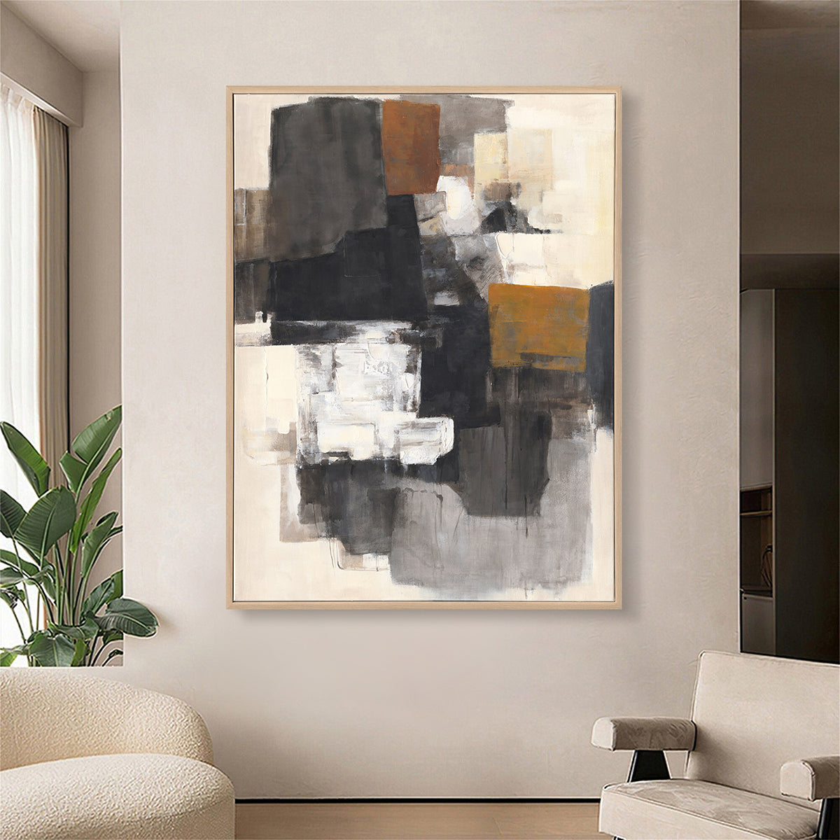Bold contrasts in black and ochre create depth, drama, and timeless modern elegance