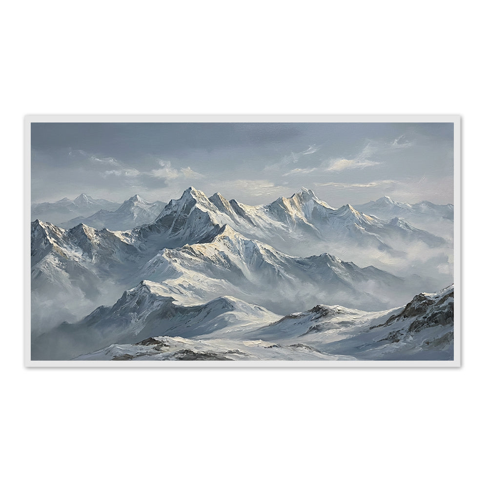 Echoes of the White Range – Realist Snow Mountain Landscape Oil-Style Artwork Handcrafted Painting