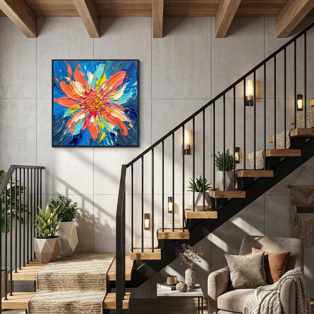 Vivid Petal Core | Contemporary Abstract Floral Palette Knife Handmade Oil Painting Wall Art