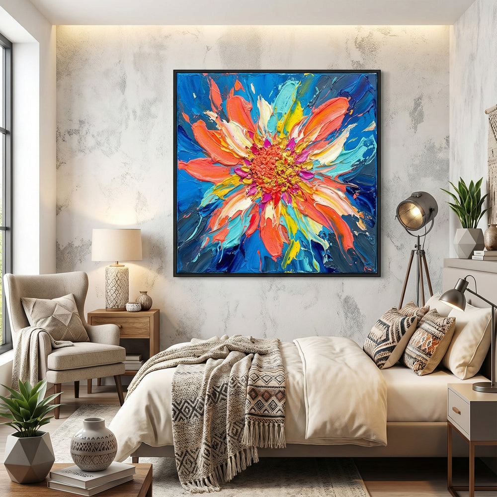 Vivid Petal Core | Contemporary Abstract Floral Palette Knife Handmade Oil Painting Wall Art