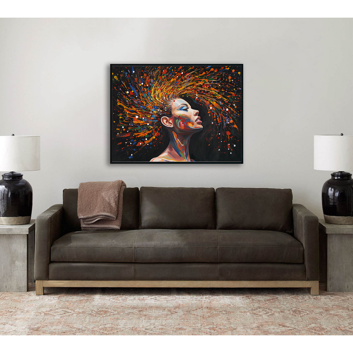 Handmade Abstract Portrait Painting Colorful Expression on Canvas