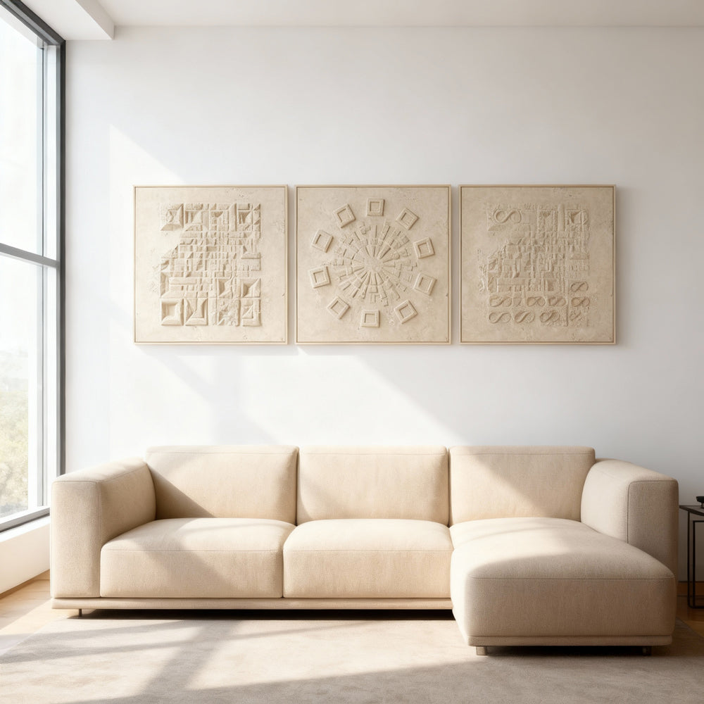 Numerical Rhythm - Minimalist Abstract Style Hand-Painted Oil Painting（set of 3）