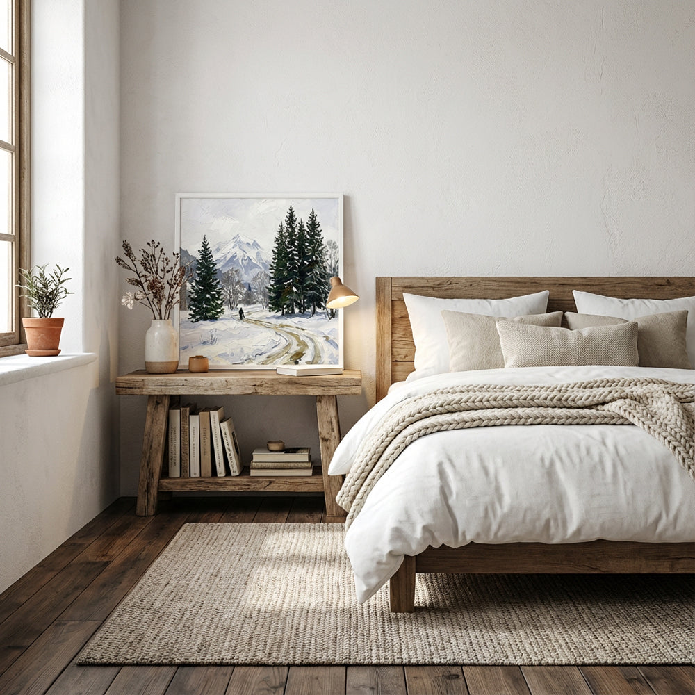 Winter Path Reflections – Impressionist Snowy Forest Landscape Oil-Style Artwork Handcrafted Painting