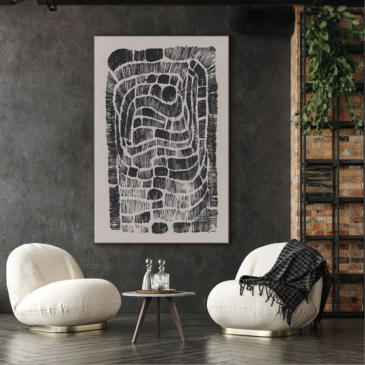 Abstract Minimalist Wall Art Black and White Geometric Hand-painted Texture Canvas Modern Nordic Decoration