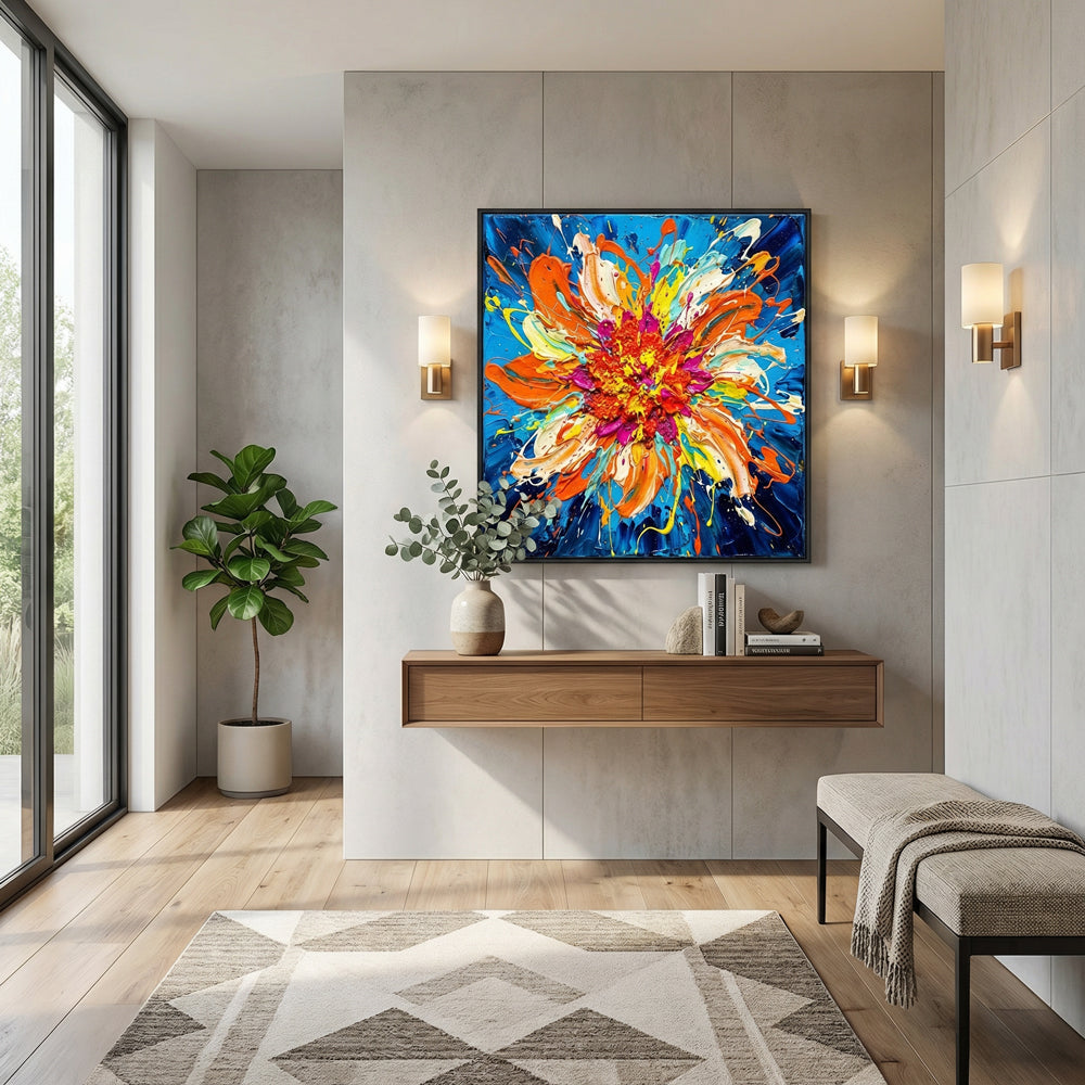 Radiant Bloom Explosion | Abstract Expressionist Floral Handmade Oil Painting Wall Art