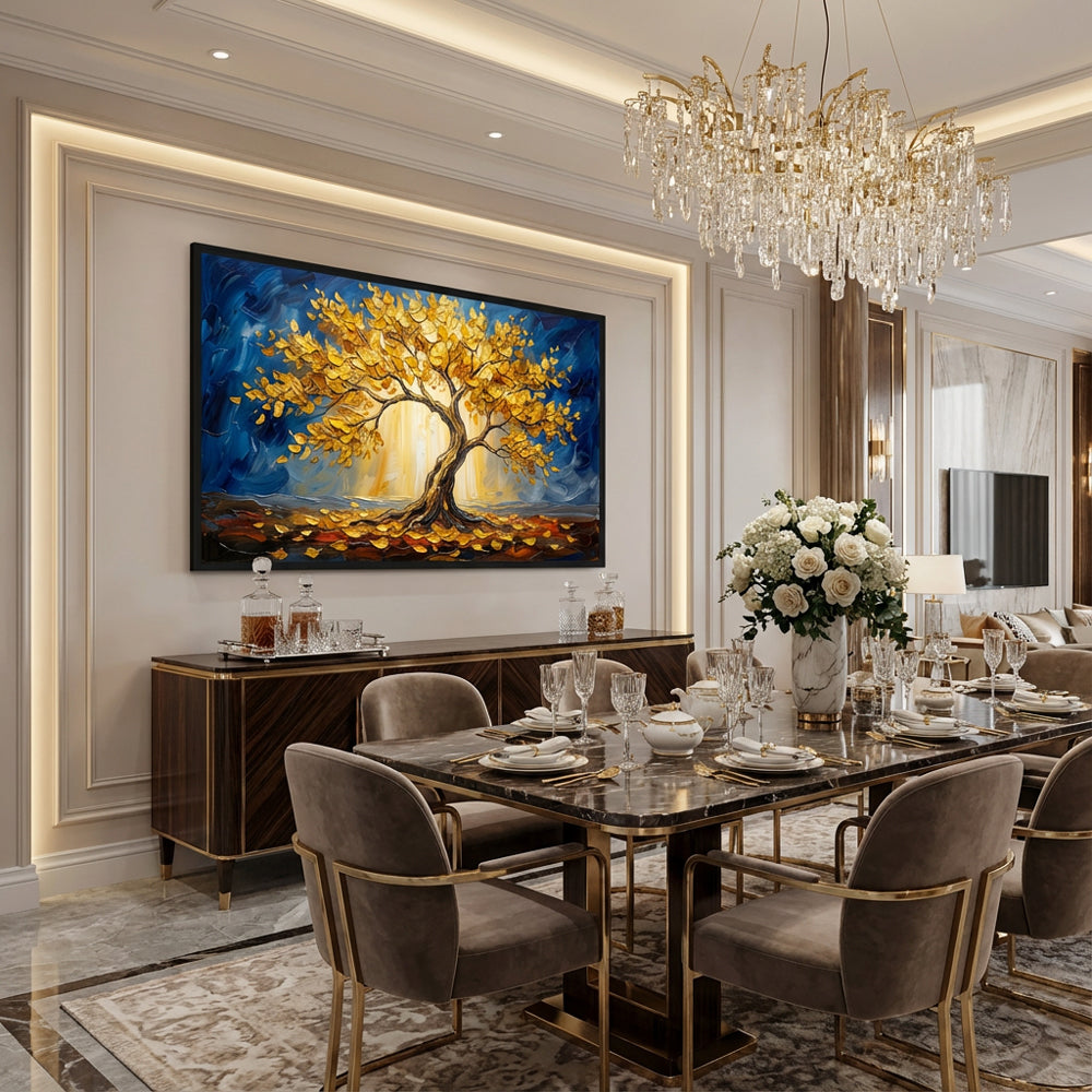 Golden Tree of Light | Modern Abstract Landscape Style Hand-Painted Oil Painting Wall Art