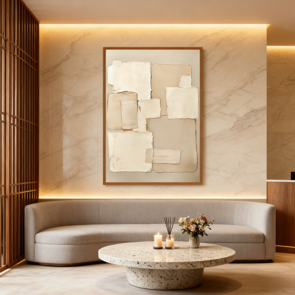 Neutral Geometry Harmony – Minimalist Abstract Style Hand-Painted Oil Painting Wall Art