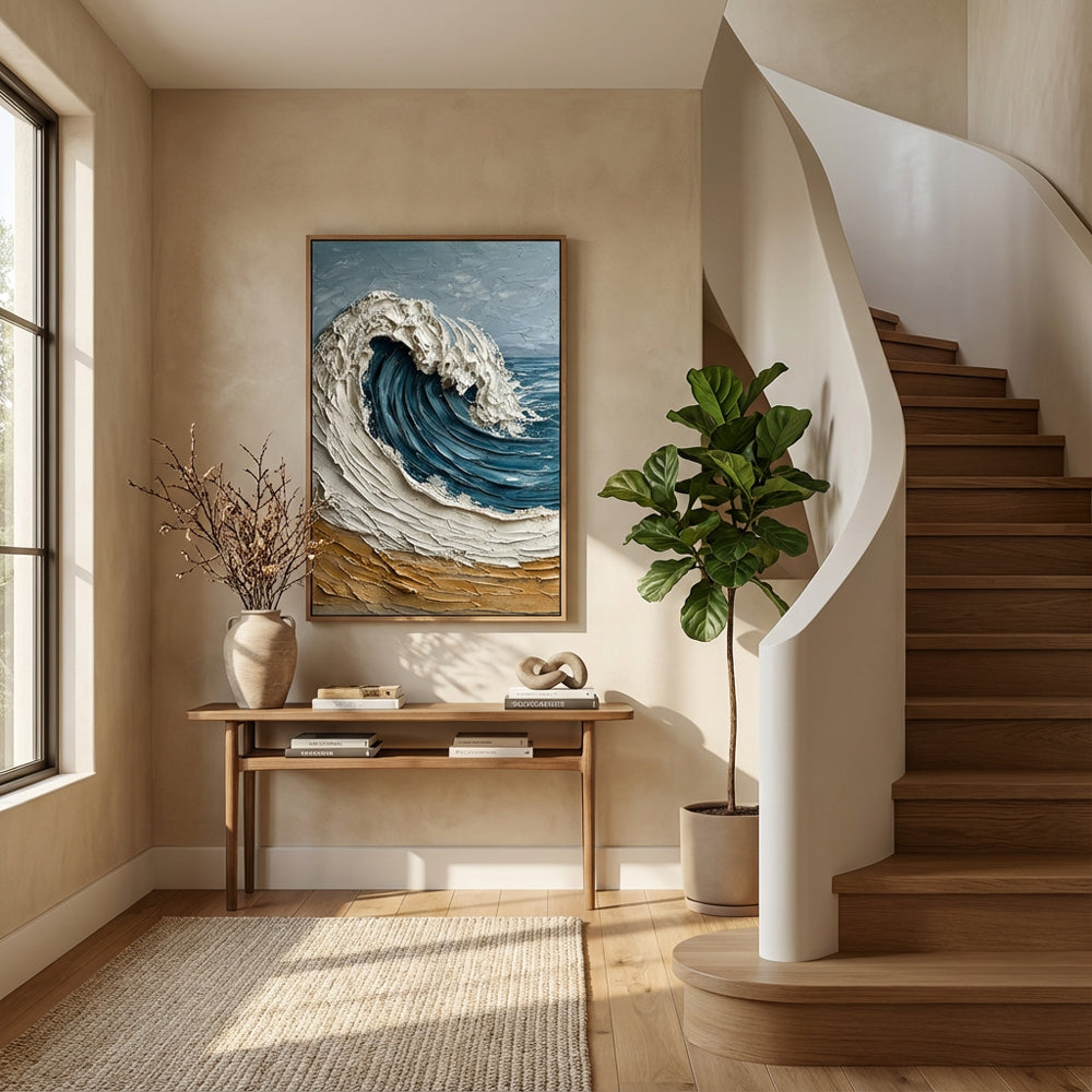 Rising Ocean Force | Modern Impasto Seascape Style Hand-Painted Oil Painting Wall Art