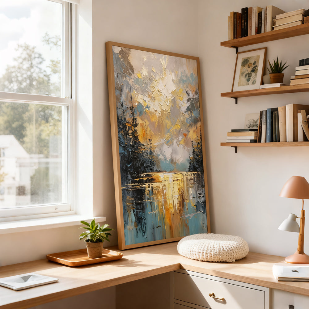 Sunlit Forest Reflections – Impressionist Textured Hand-Painted Oil Wall Art