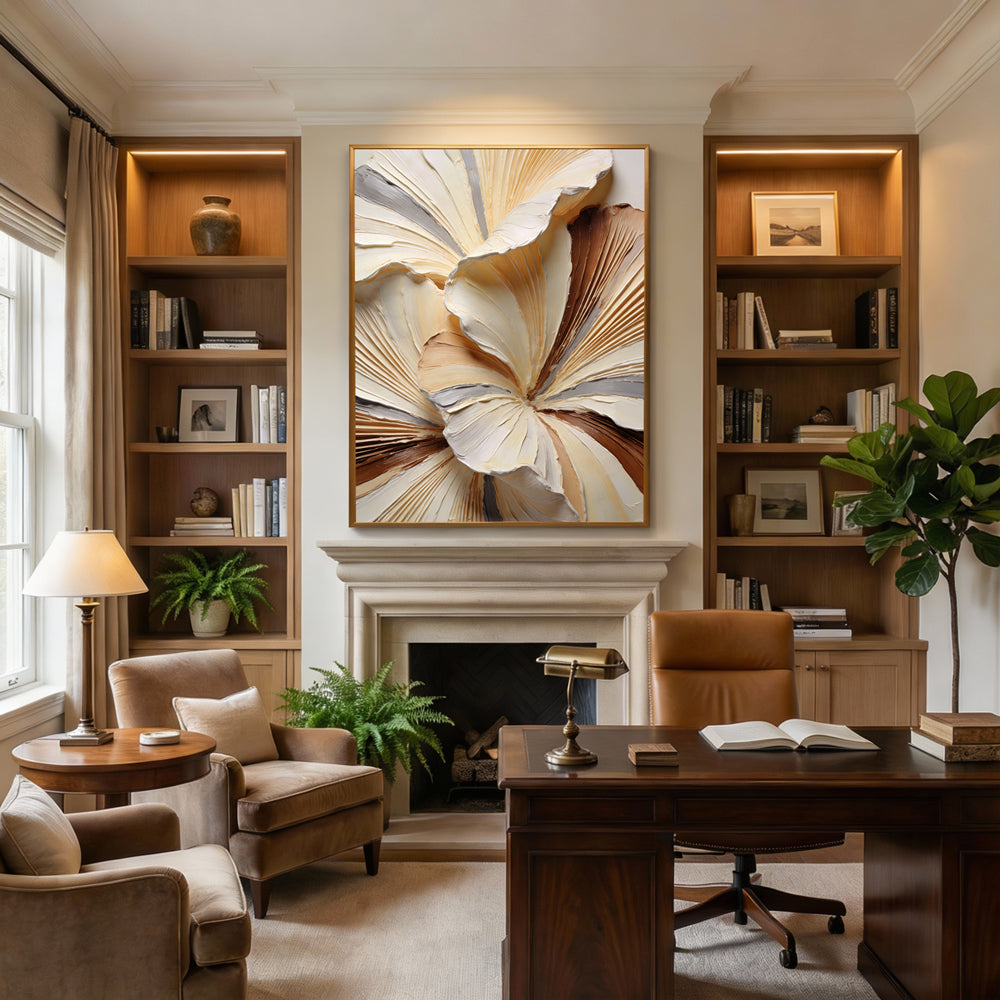 Golden Bloom Abstraction | Textured Floral Style Handmade Oil Painting Wall Art