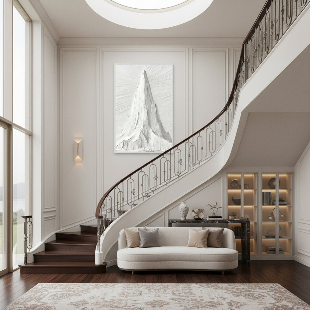 White Mountain Peak Theme Painting – Modern Minimalist Style Handmade Texture Wall Art