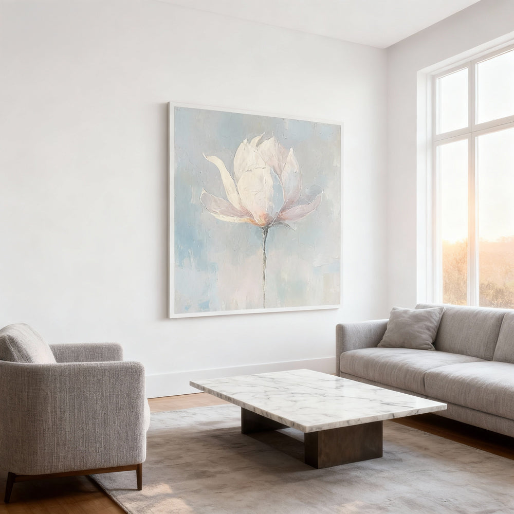 Pure Blossom – Modern Minimalist Floral Style Handmade Oil Painting Wall Art