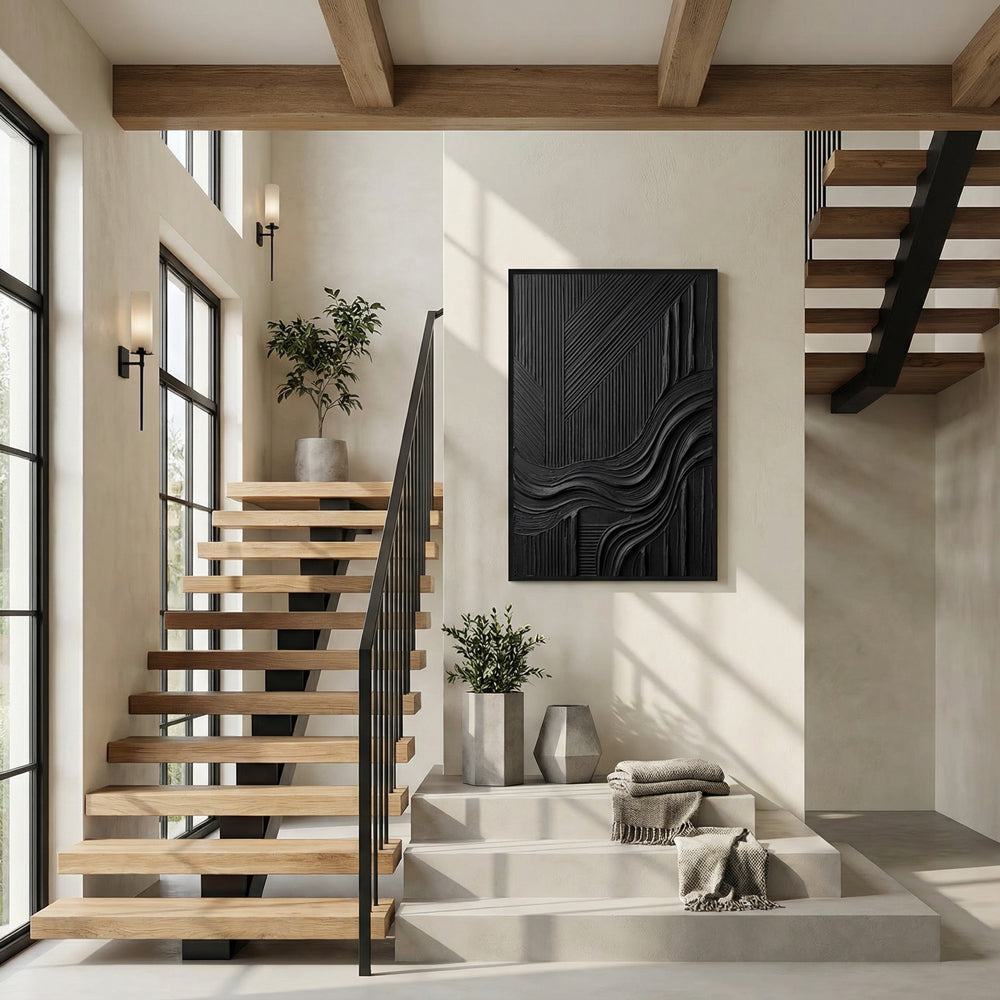 Midnight Current – Modern Minimalist Textured Hand-Painted Oil Painting Wall Art