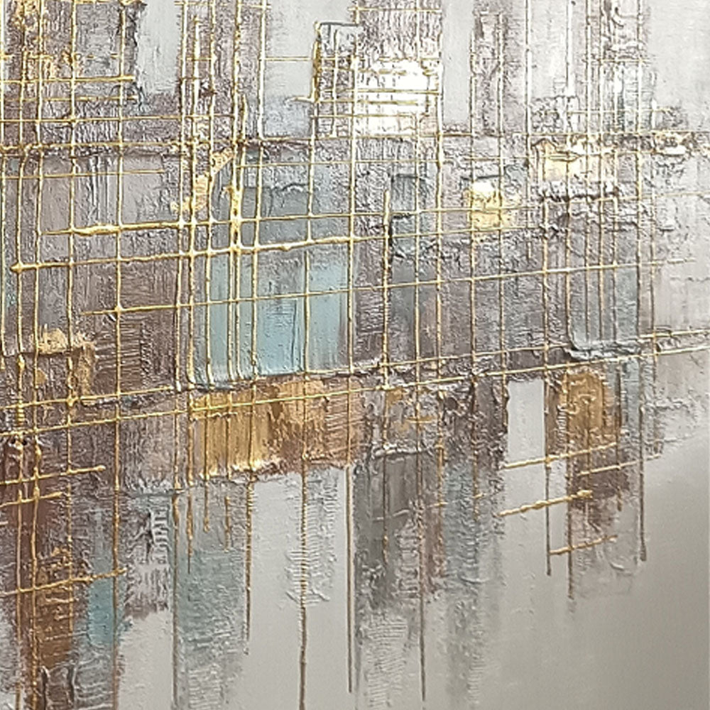 Golden Grid Structure Theme Painting – Modern Abstract Style Handmade Texture Wall Art