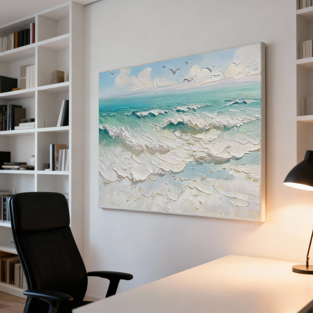 Ocean Breeze – Textured Seascape Handcrafted Oil Painting – Abstract Expressionist Style Wall Art
