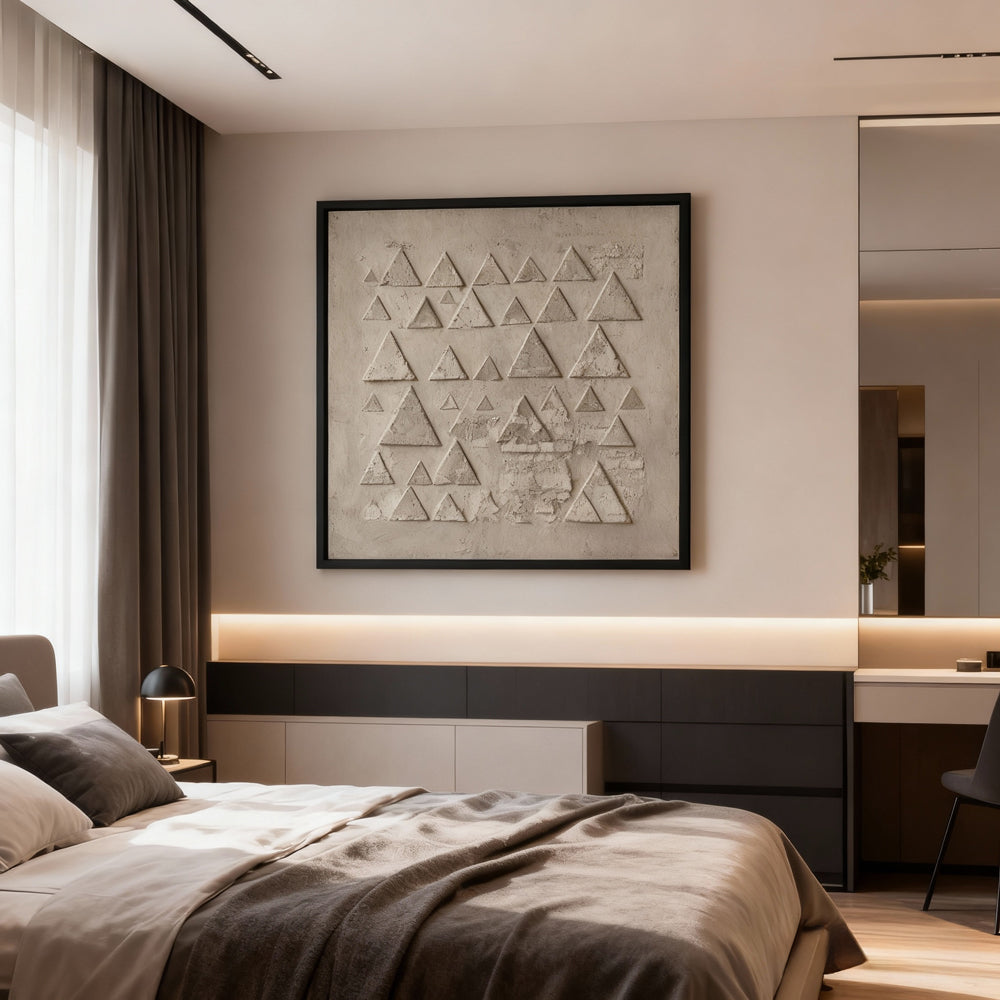 Traces of Geometry – Minimalist Abstract Texture Painting, Handmade Oil Wall Art for Modern Interiors