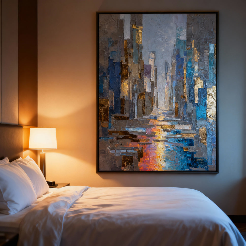 Dimension of Time – Modern Abstract Cityscape Texture Painting, Handmade Oil Wall Art for Contemporary Interior Decoration