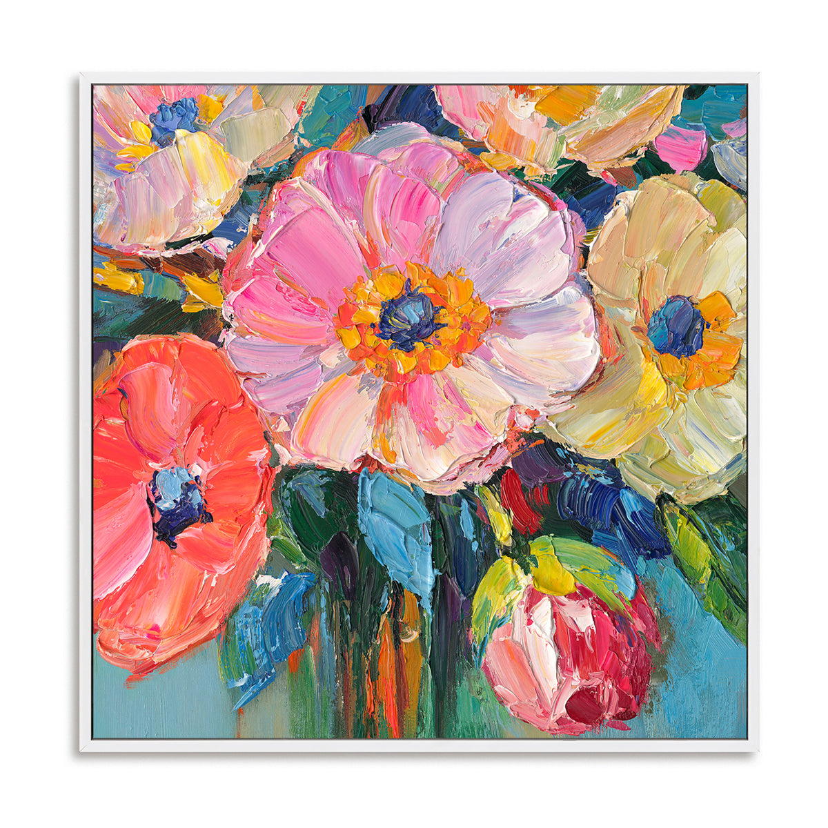 Colorful Floral Wall Art Hand-painted Texture Canvas Modern Abstract Living Room Decoration