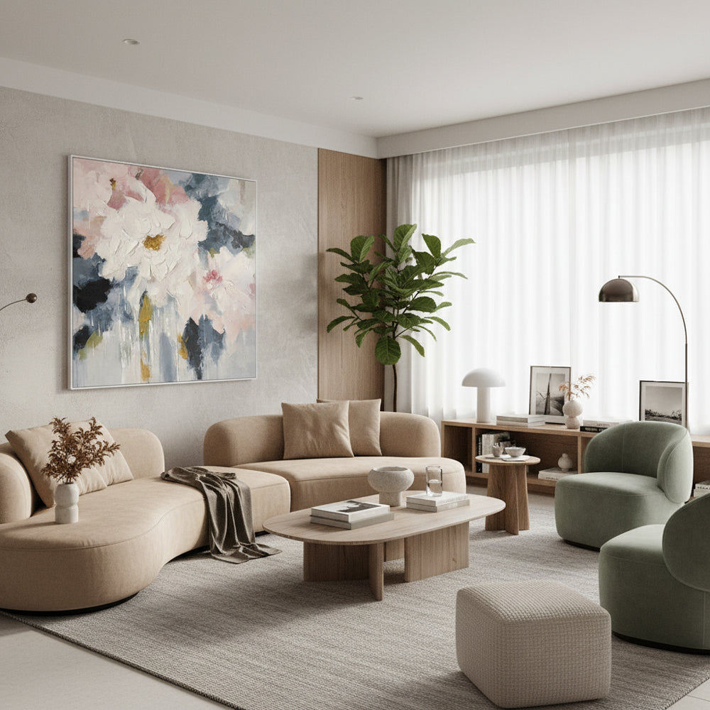 Abstract Floral Wall Art Hand-painted Texture Canvas Modern Minimalist Style Home Decoration