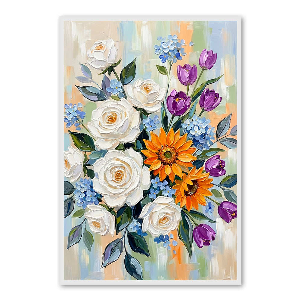 Harmony Bouquet Glow | Modern Floral Impressionist Handmade Oil Painting Wall Art