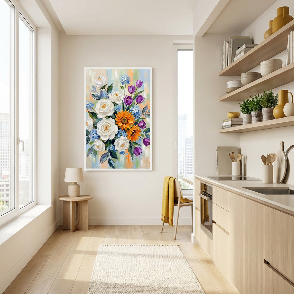 Harmony Bouquet Glow | Modern Floral Impressionist Handmade Oil Painting Wall Art