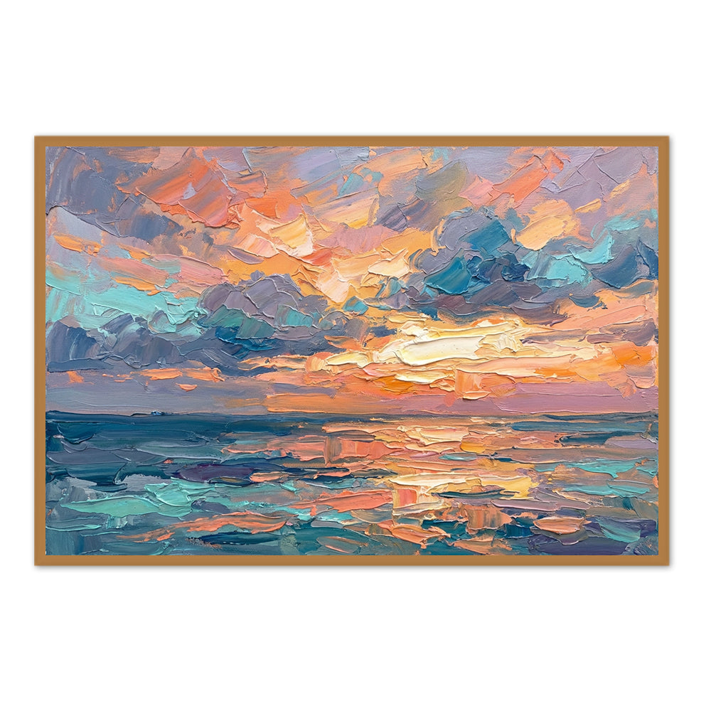 Tidal Horizon Glow – Modern Impressionist Hand-Painted Seascape Oil Painting Wall Art
