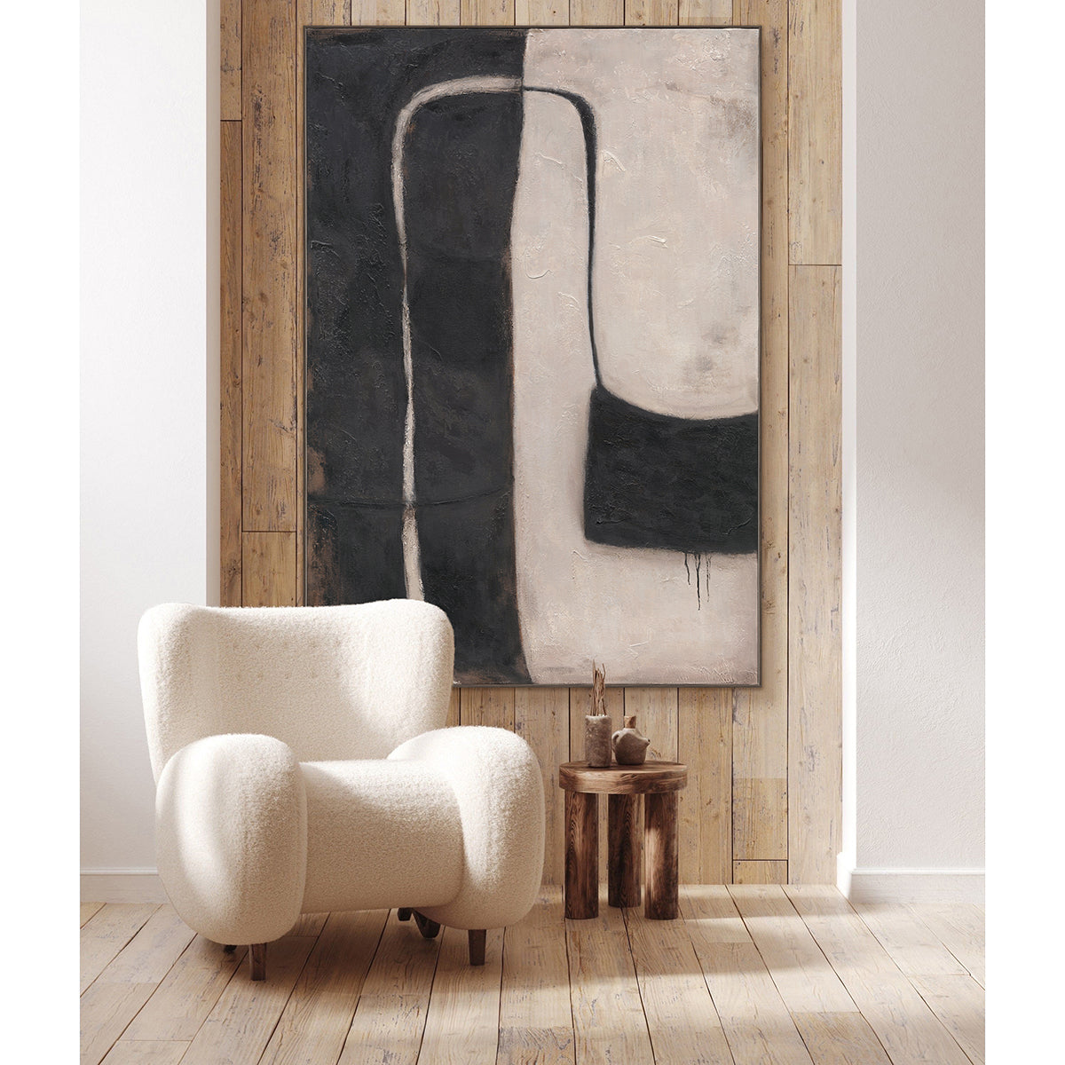 Monochrome Balance Hand-Painted Abstract Canvas Wall Art