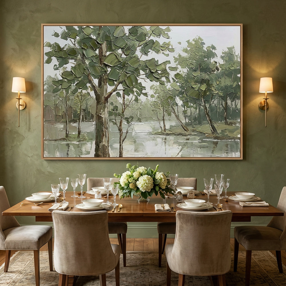 Forest Landscape Painting – Impressionist Palette Knife Style – Green & Earth Tones –  Handcrafted Painting