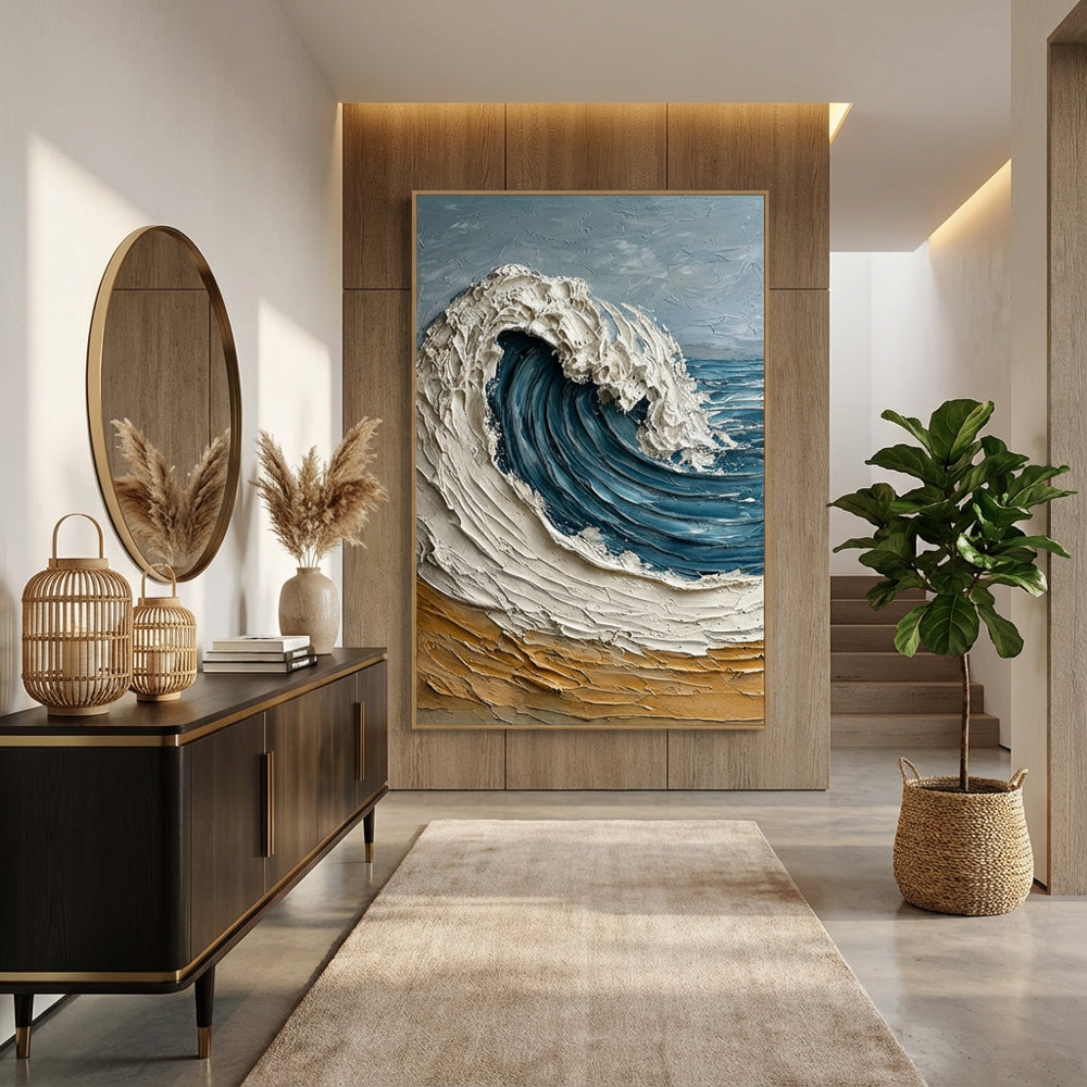 Rising Ocean Force | Modern Impasto Seascape Style Hand-Painted Oil Painting Wall Art