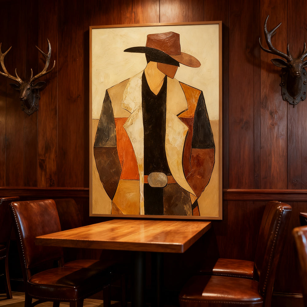 Western Cowboy Figure – Modern Abstract Figurative Handmade Oil Painting Wall Art