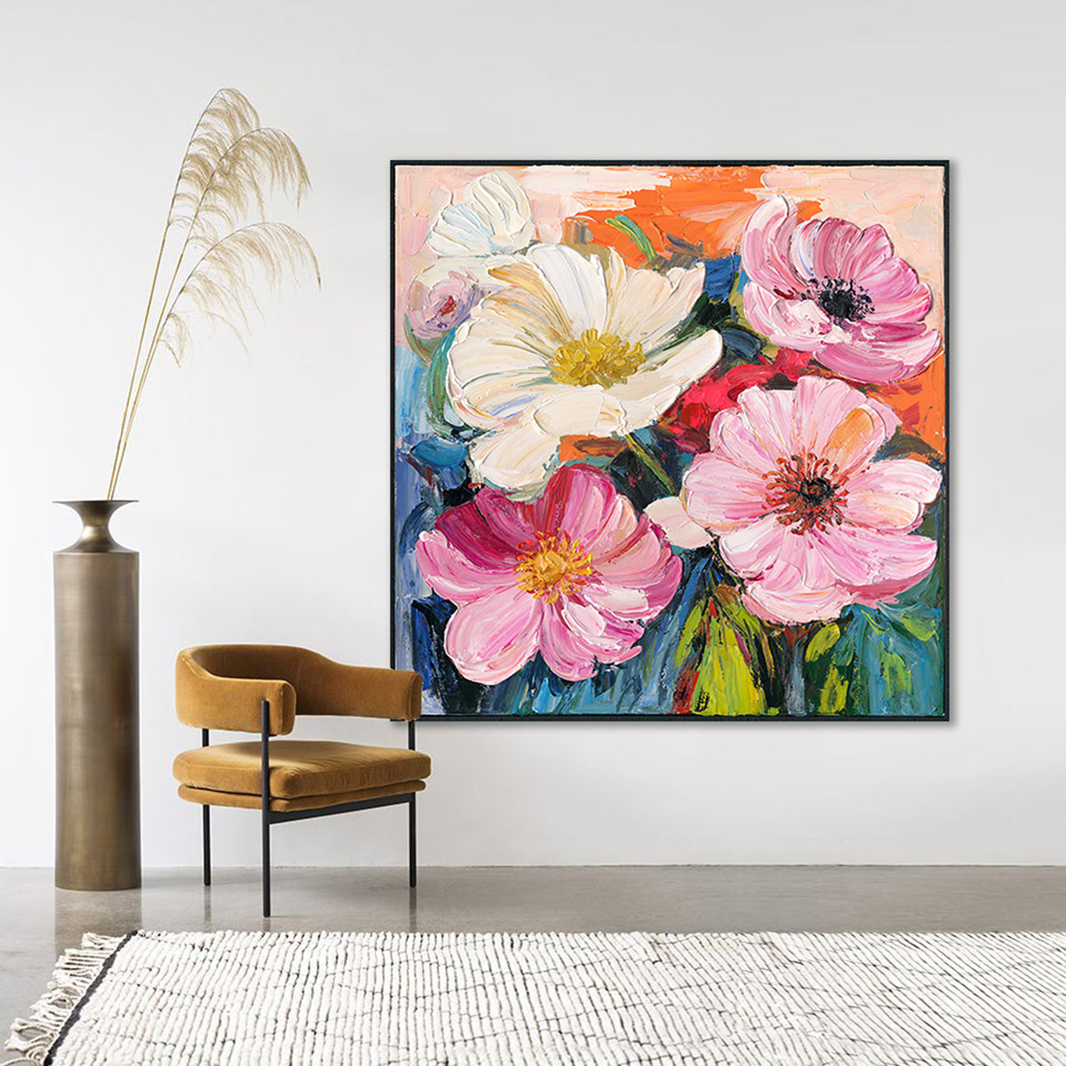 Pintura hecha a mano con vibrante belleza floral