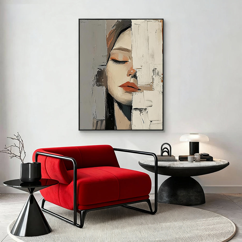 Silent Muse – Contemporary Abstract Portrait Painting, Handmade Oil Wall Art for Modern Interior Decoration