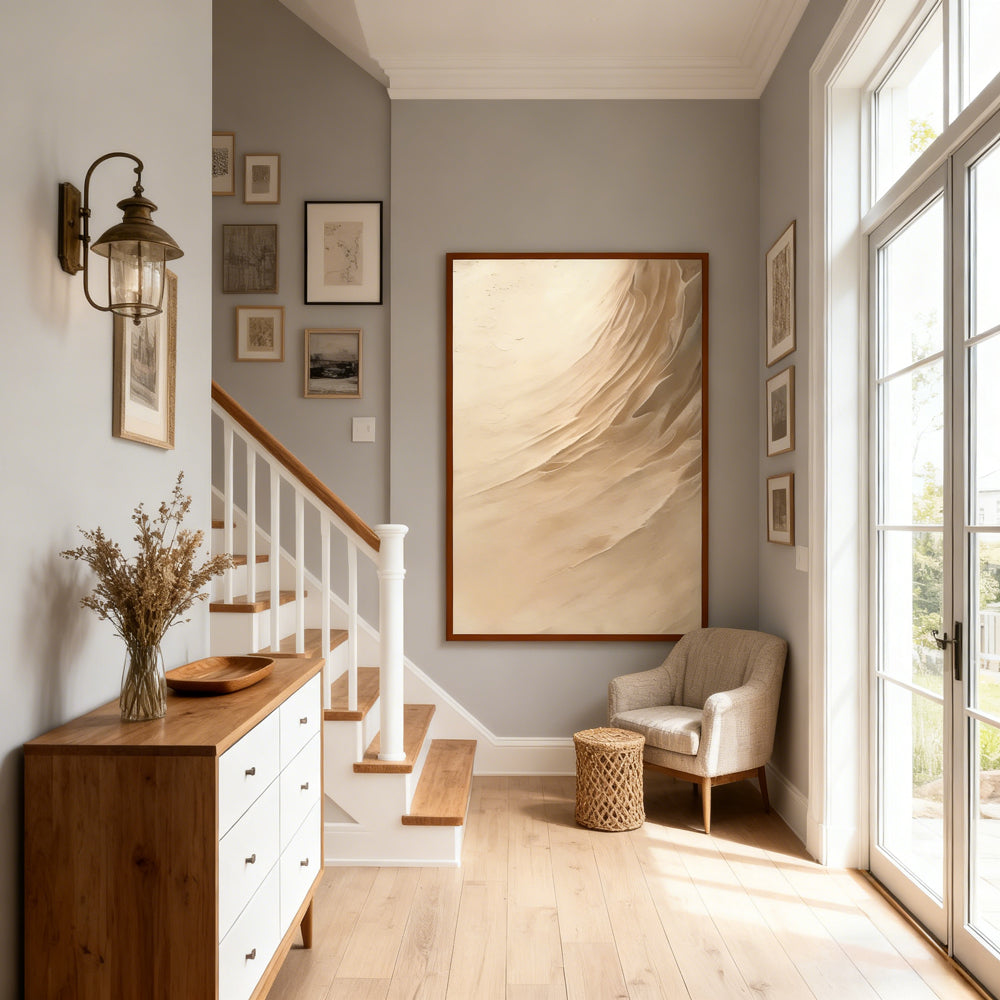 Desert Flow Abstraction – Minimalist Style Handmade Oil Painting Wall Art