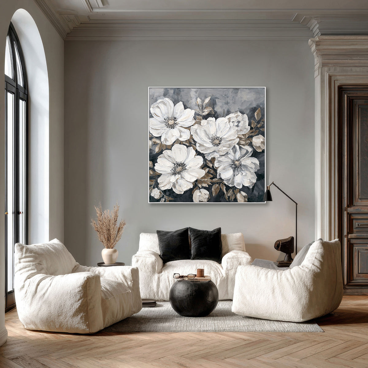 Floral Wall Art Hand-painted Texture Canvas Modern Minimalist Style Living Room Decoration