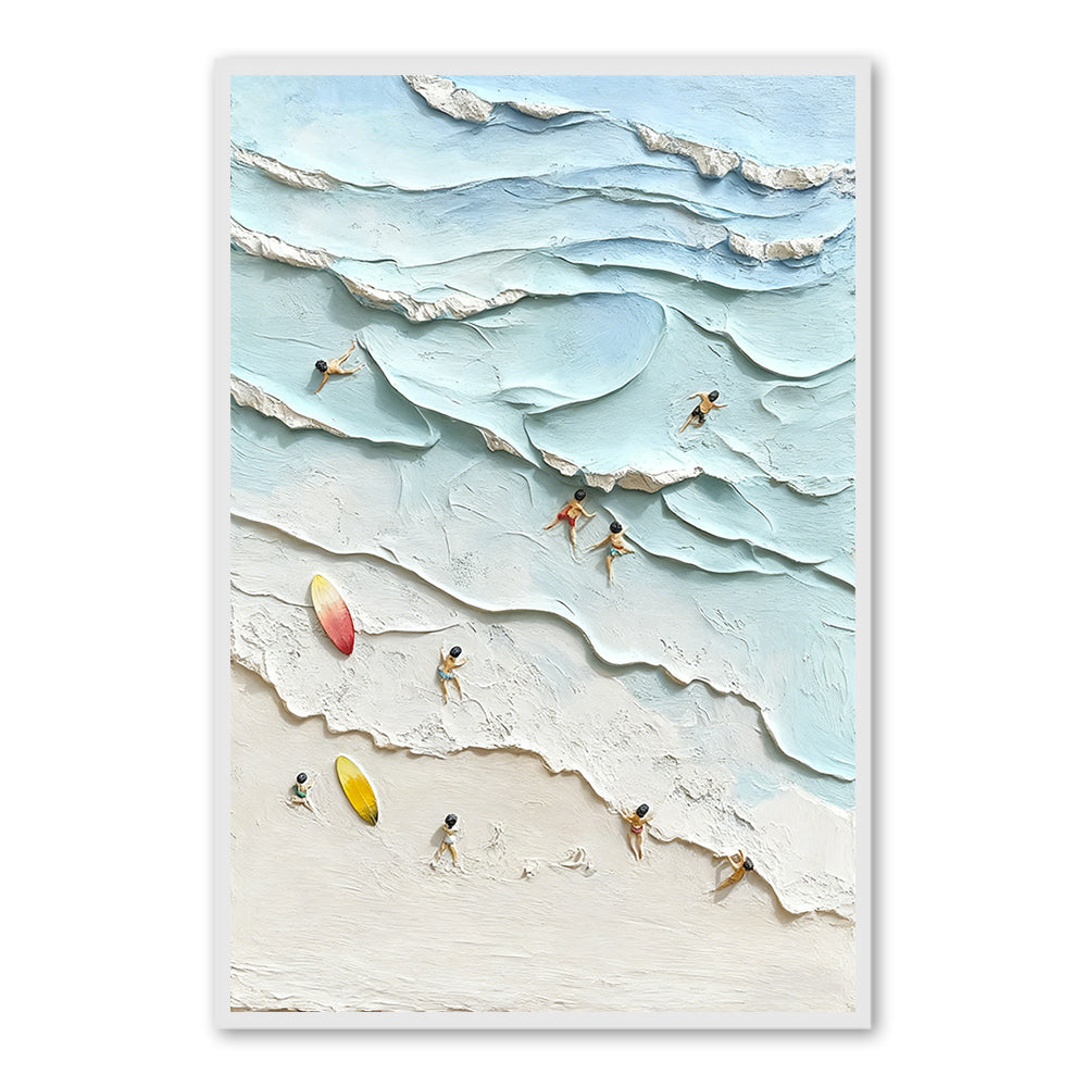 Beach Leisure Panorama – Modern Relief Style Handmade Oil Painting Wall Art