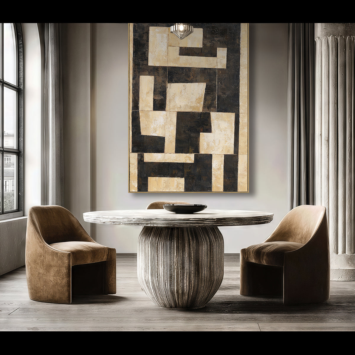 Handcrafted Painting Wall Art Textured Abstract Geometric Blocks