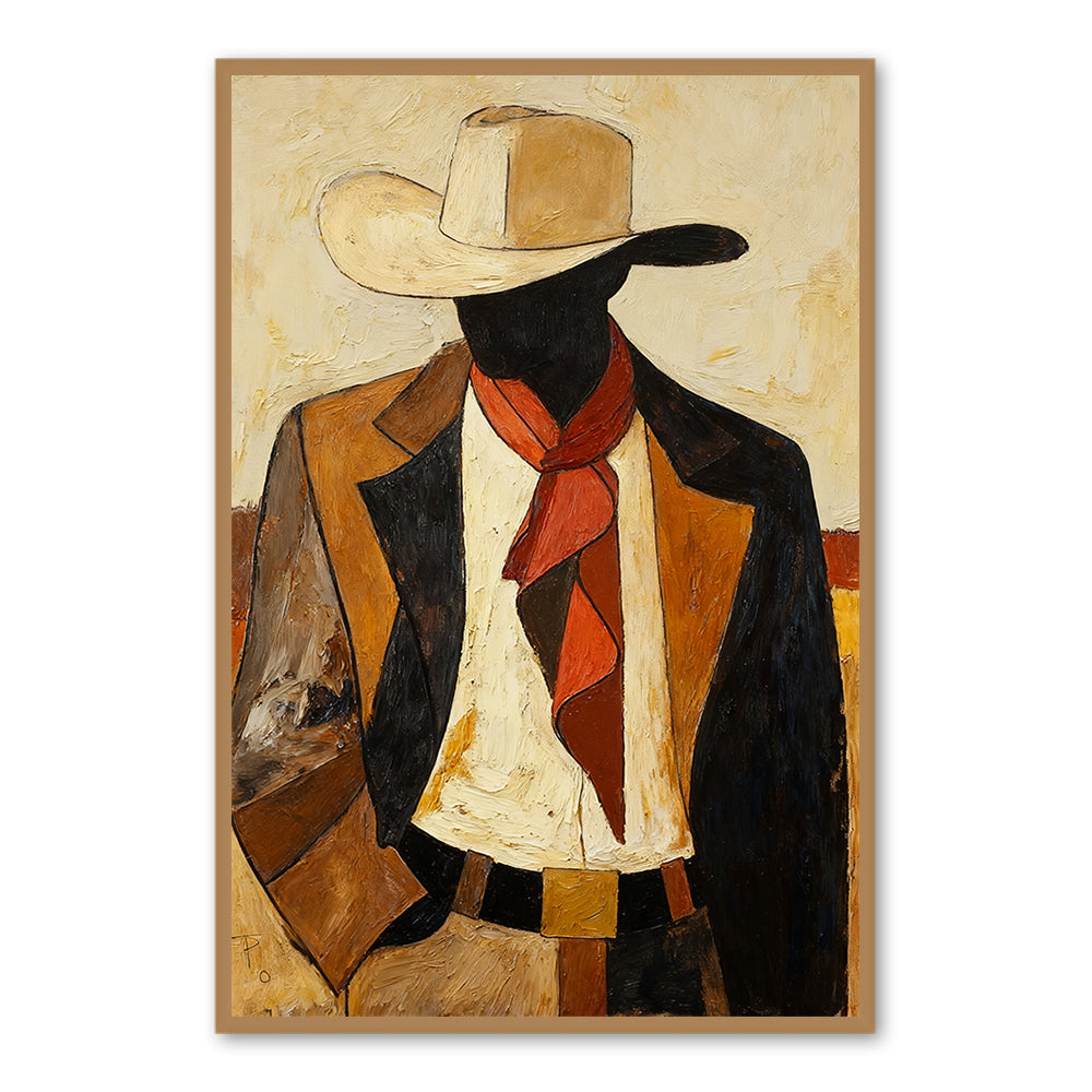 Western Cowboy Silhouette – Modern Abstract Figurative Handmade Oil Painting Wall Art