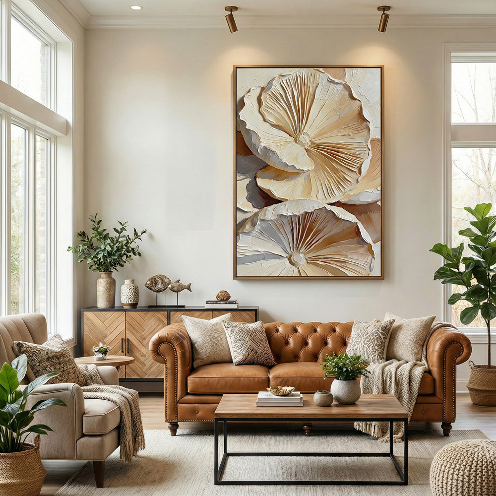 Ivory Petal Rhythm | Modern Abstract Floral Style Handmade Oil Painting Wall Art