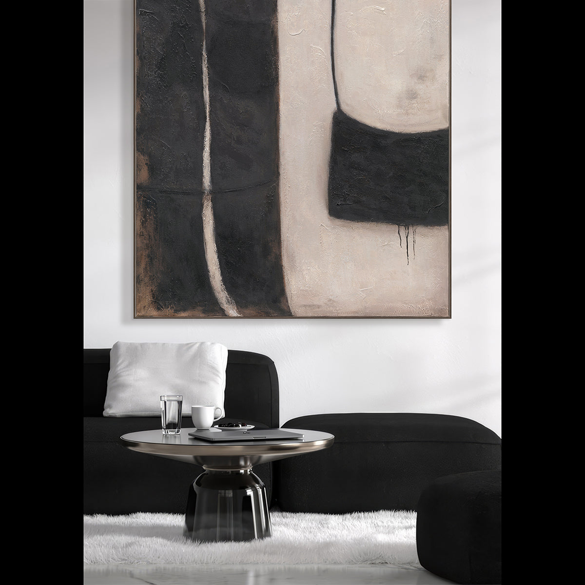 Monochrome Balance Hand-Painted Abstract Canvas Wall Art