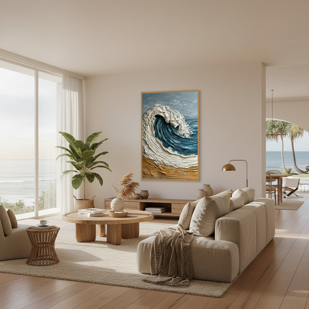 Rising Ocean Force | Modern Impasto Seascape Style Hand-Painted Oil Painting Wall Art