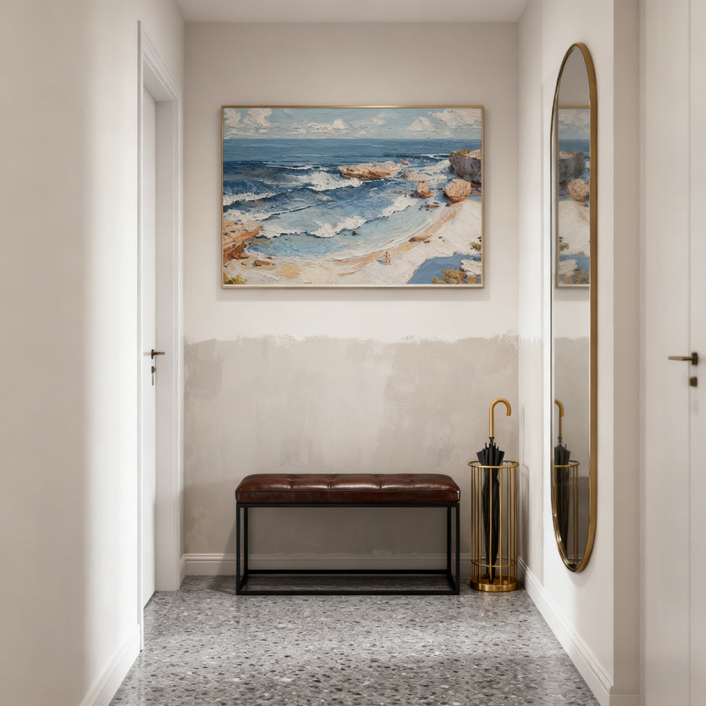 Coastal Beach & Waves Theme Painting – Impressionist Style Handmade Oil Painting Wall Art