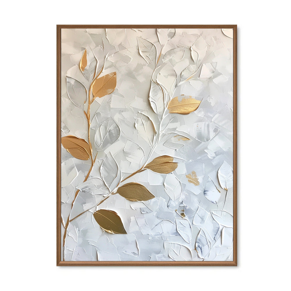 Still Veins– Hand-Painted Textured Floral Oil Painting Wall Art in White and Gold