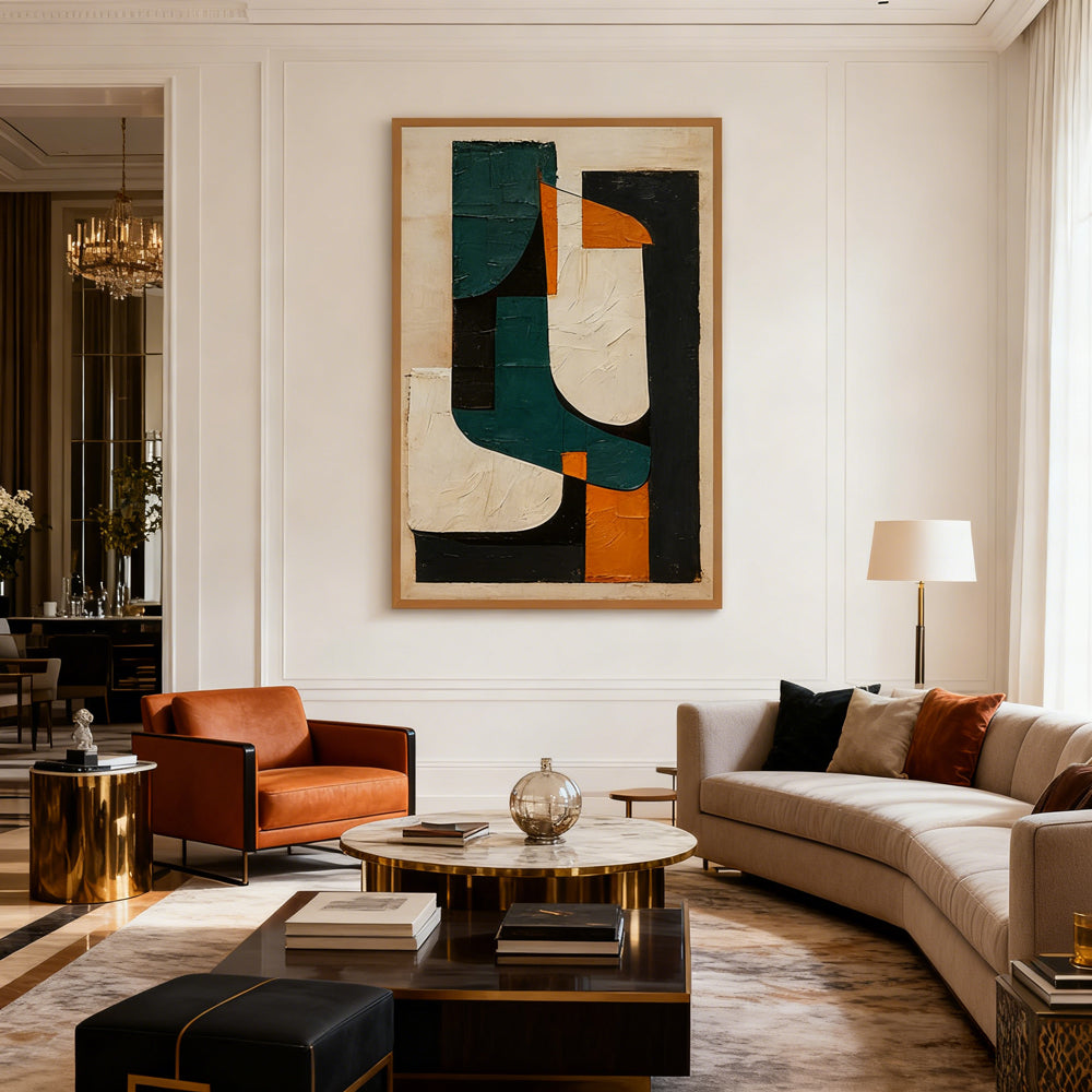 Geometric Blocks Theme Painting – Modern Abstract Style Handmade Oil Painting Wall Art