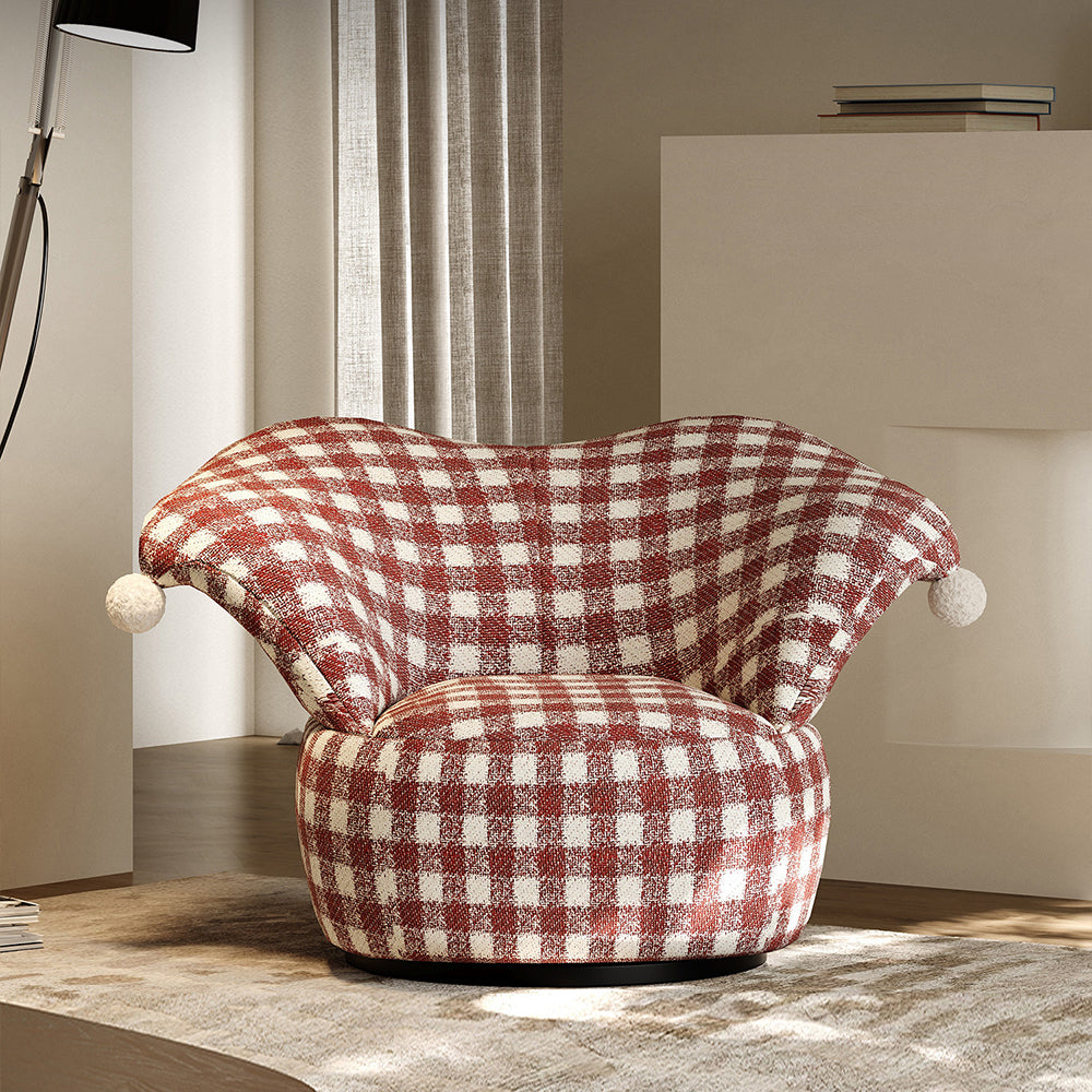 Curved Wingback Jester Style Swivel Chair with Soft Textile Upholstery