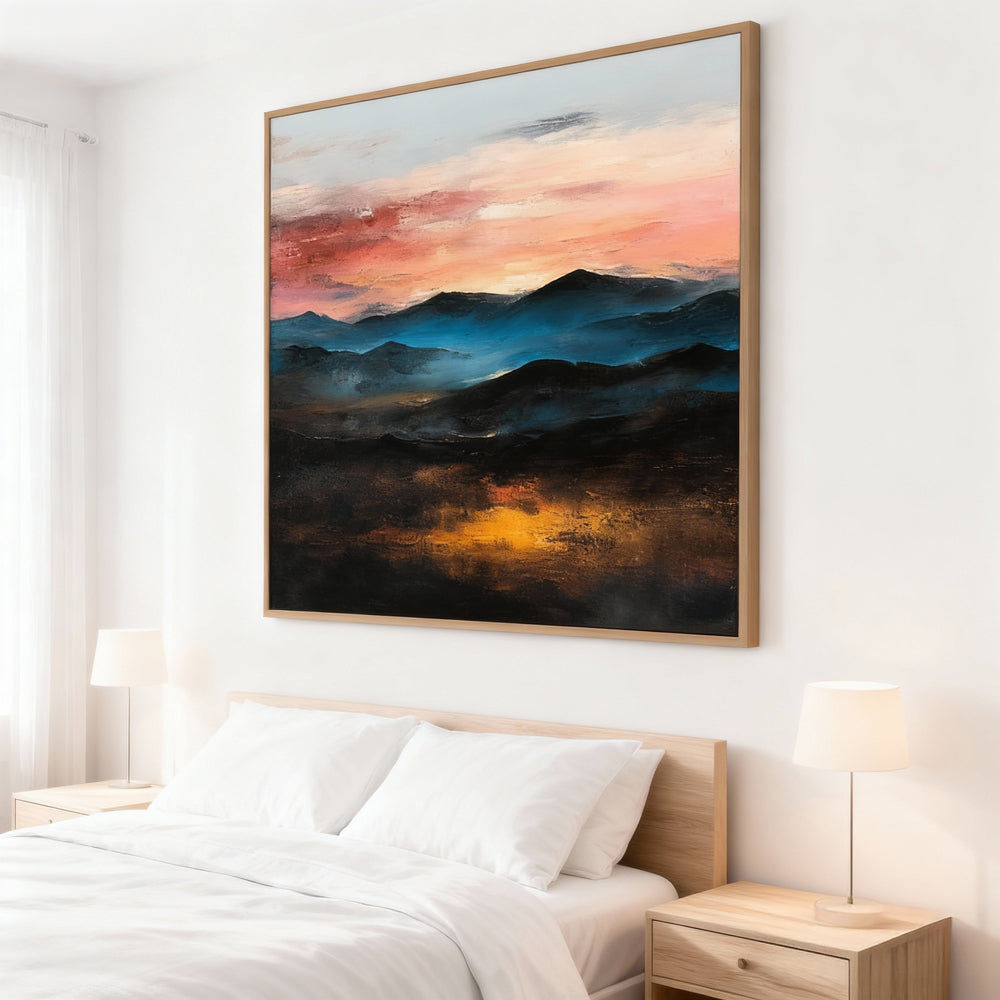 Sunset Mountain Landscape Theme Painting – Modern Impressionist Style Handmade Oil Painting Wall Art