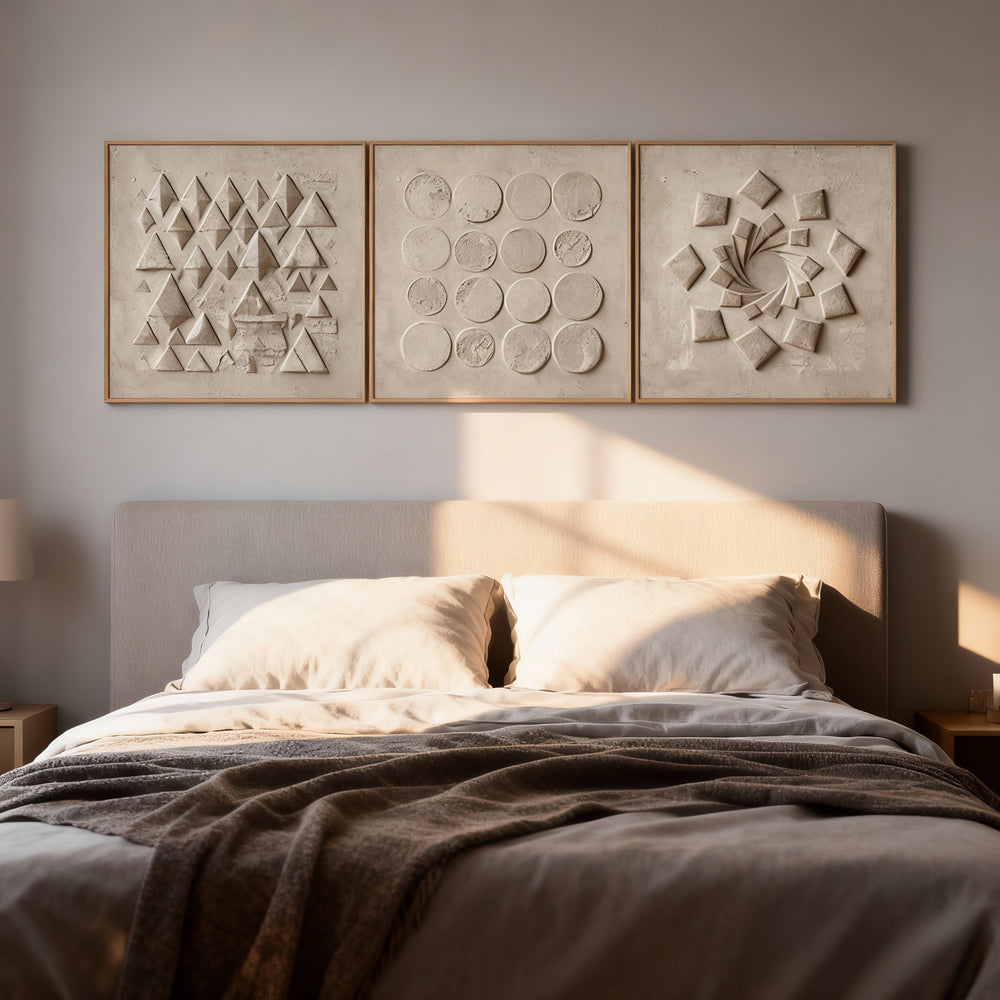 Counting Rhythm - Geometric Abstract Style Hand-Painted Oil Painting（set of 3）