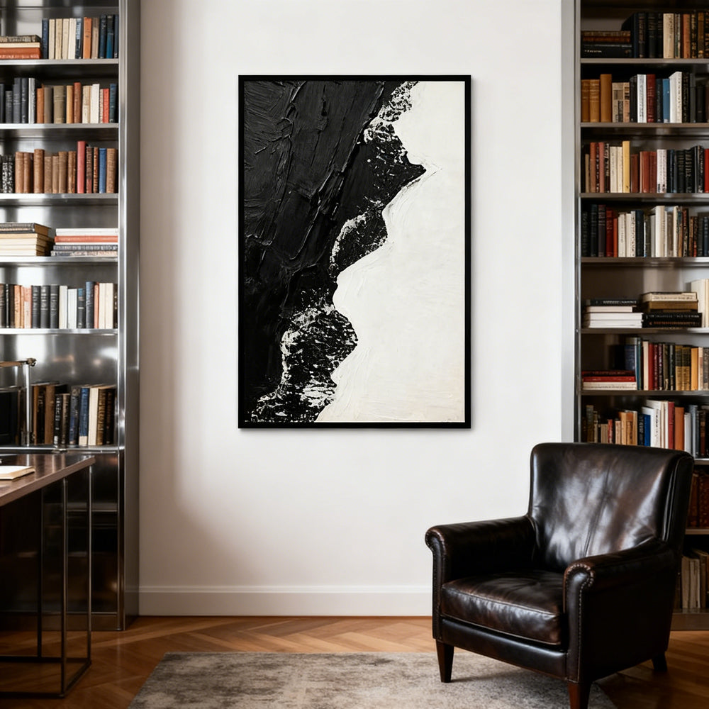 Black & White Contrast Theme Painting – Modern Abstract Style Handmade Oil Painting Wall Art