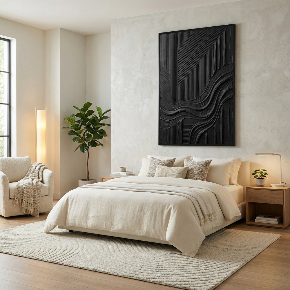 Midnight Current – Modern Minimalist Textured Hand-Painted Oil Painting Wall Art